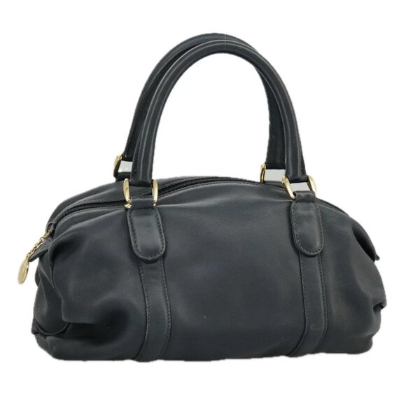 GUCCI Mini Boston Bag Leather Navy Gold Auth - Picture 1 of 16